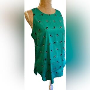 Banana Republic Women's Teal Green Bird Print Sleeveless Top